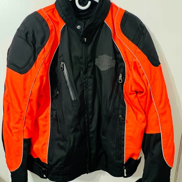 Harley-Davidson Men's Vibrant Black and Orange Performance Jacket- Size M